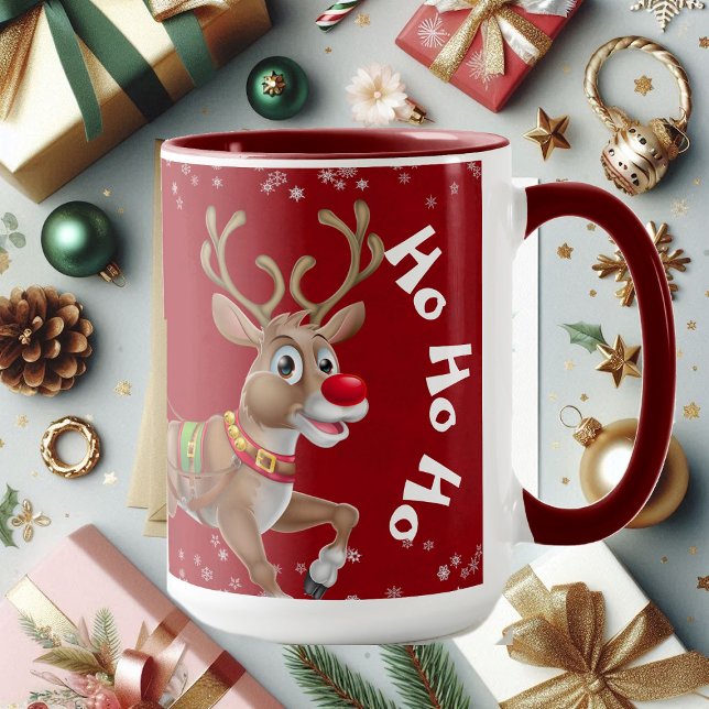 Funny Christmas Santa Reindeer Sleigh Ho-Ho-Ho Red Mug (Funny Christmas Santa Reindeer Sleigh Ho-Ho-Ho Red Mug)