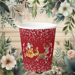 Funny Christmas Santa Reindeer Sleigh Ho-Ho-Ho Red Paper Cups