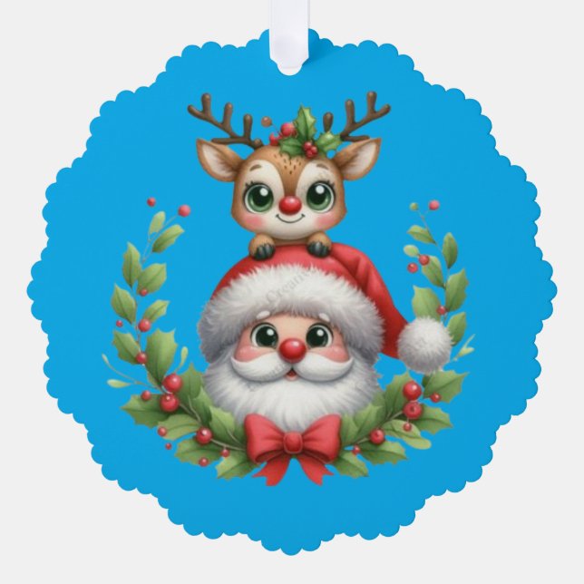 Funny Christmas Santa & Reindeer Tree Decoration Card (Front)