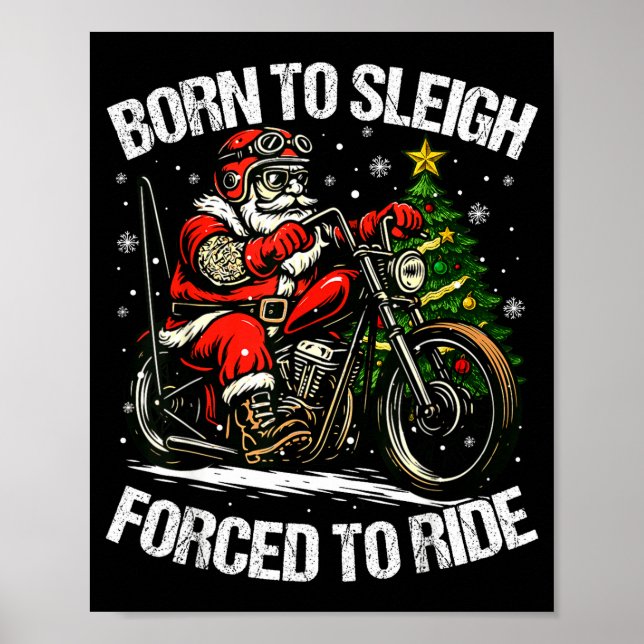 Funny Christmas Santa Riding Motorcycle Bike Biker Poster (Front)