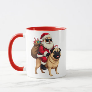 Funny Christmas Santa Riding Pug Mug