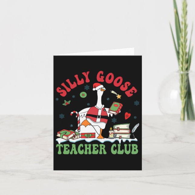 Funny Christmas Santa Silly Goose Teacher Club Ani Card (Front)