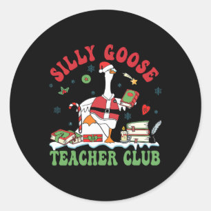Funny Christmas Santa Silly Goose Teacher Club Ani Classic Round Sticker