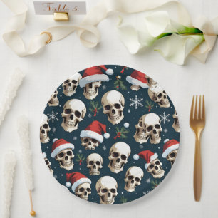 Funny Christmas Santa Skulls In Santa Hats Paper Plate