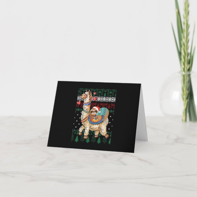 Funny Christmas Santa Sloth And Llama Christmas Card (Front)