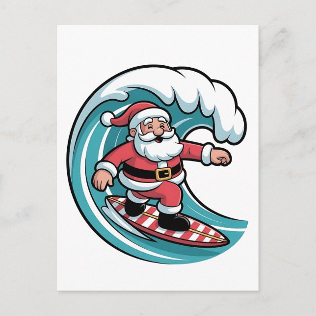 Funny Christmas Santa Surfing Board Surf Invitation Postcard (Front)