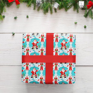 Funny Christmas Santa Surprised At Mrs. Claus Fish Wrapping Paper