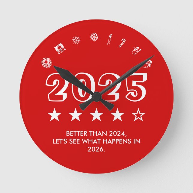 Funny Christmas Santa typography trend icons gift Round Clock (Front)