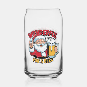 Funny Christmas Santa wonderful time beer Can Glass