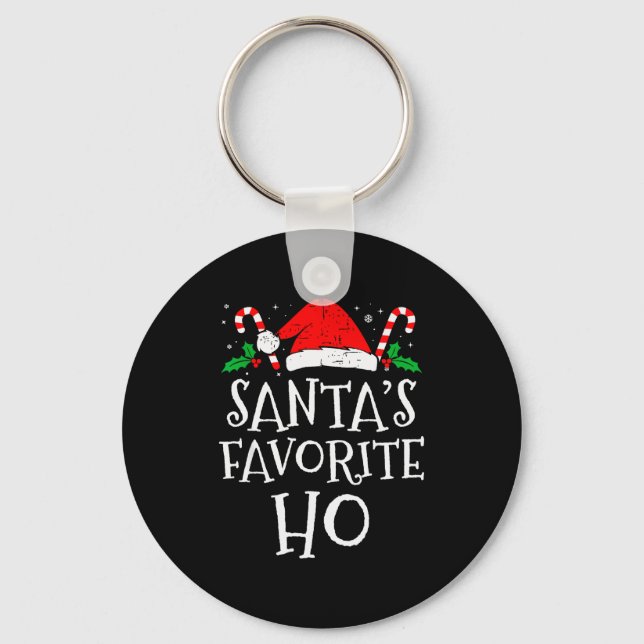 Funny Christmas Santa's Favorite Ho Naughty Pajama Key Ring (Front)