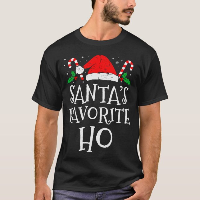 Funny Christmas Santa's Favorite Ho Naughty Pajama T-Shirt (Front)