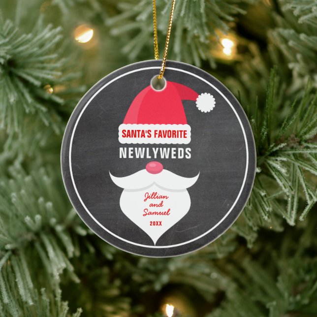 Funny Christmas Santa's Favorite New Couple Photo Ceramic Tree Decoration (Tree)