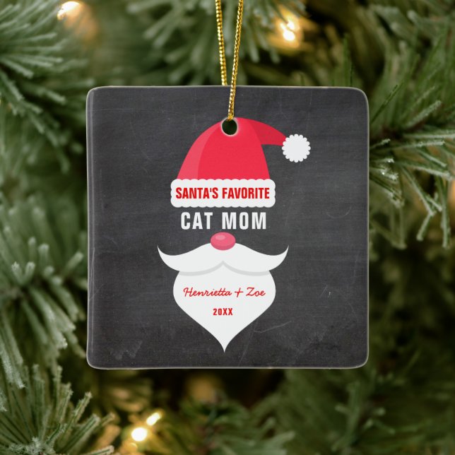 Funny Christmas Santa's Favourite Cat Mum Photo  Ceramic Ornament (Tree)