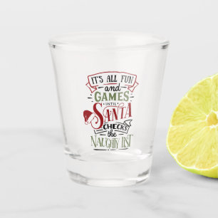 funny Christmas Santa's list word art Shot Glass