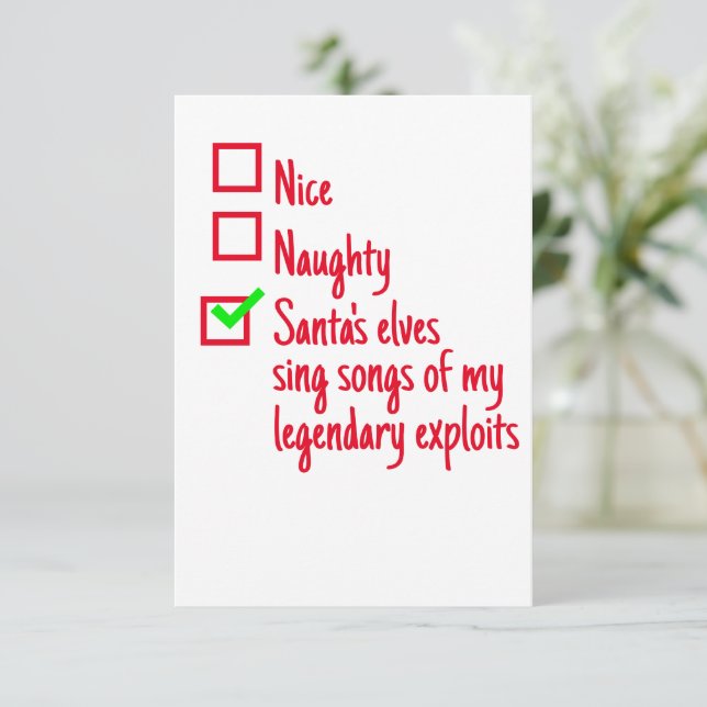 Funny Christmas Santa's Naughty List Card (Standing Front)