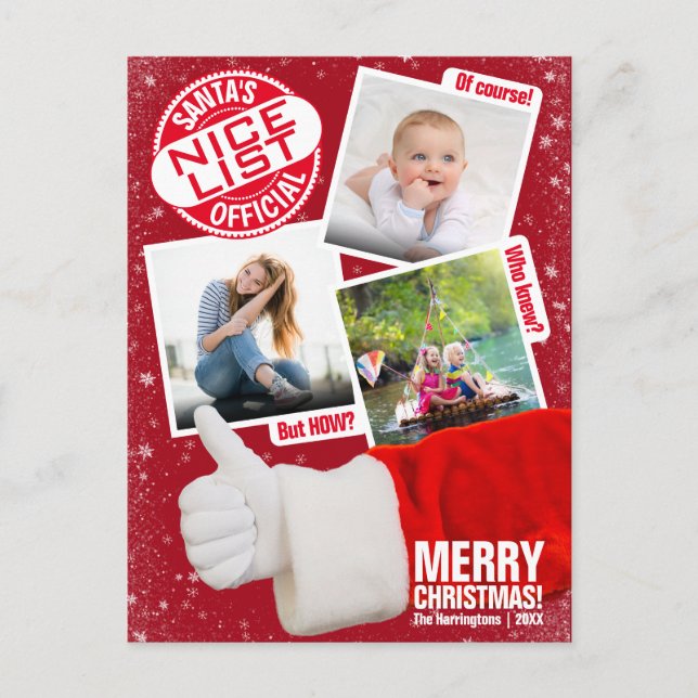 Funny Christmas Santa's Official Nice List | Photo Holiday Postcard (Front)