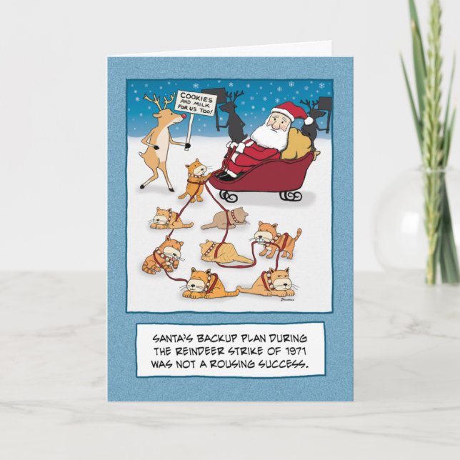 Funny Christmas: Santa's Sleigh Cats Holiday Card (Front)