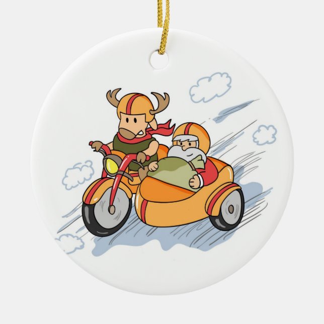 Funny Christmas, Santa's sleigh upgraded Ceramic Tree Decoration (Front)