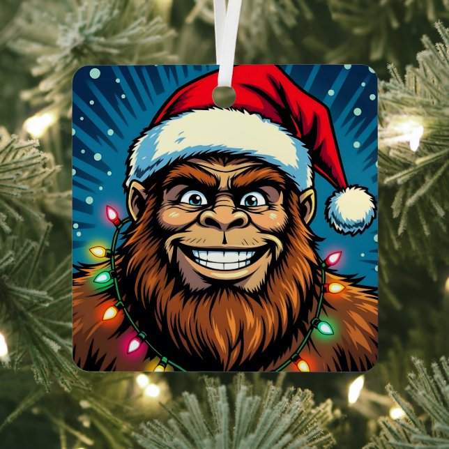 Funny Christmas Sasquatch Personalized Metal Tree Decoration (Insitu)