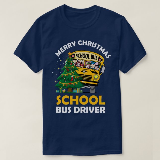 Funny Christmas School Bus Tree Xmas Driving Speci T-Shirt (Design Front)