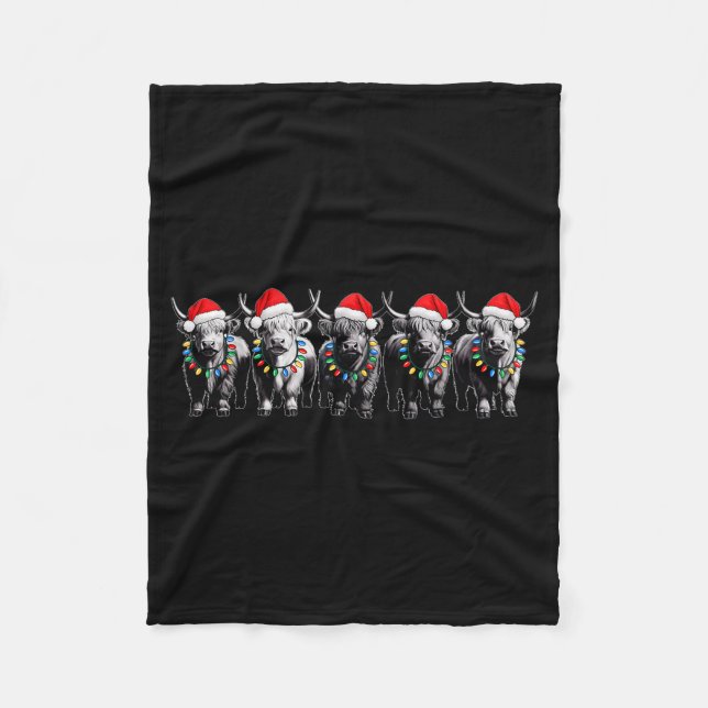 Funny Christmas Scottish Highland Cow Xmas Farm An Fleece Blanket (Front)