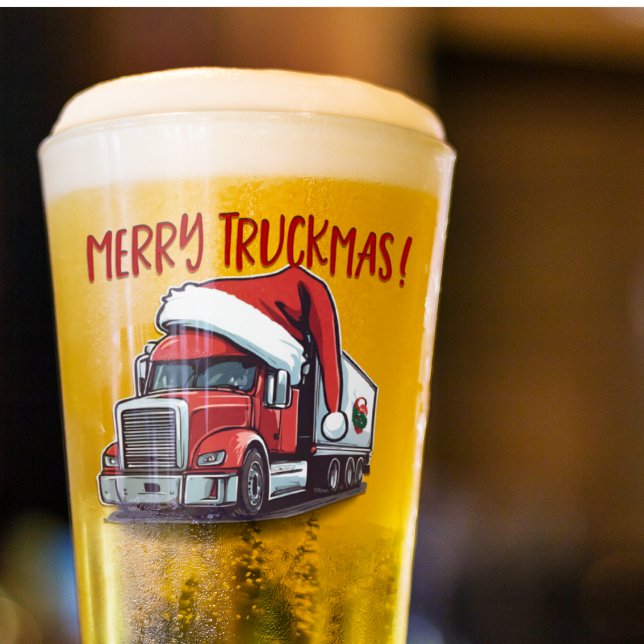 Funny Christmas Semi Transport Truck Truckmas Glass (The perfect gift for the truck driver in your life this holiday season. Merry Truckmas!)