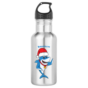 Funny Christmas shark cartoon illustration 532 Ml Water Bottle