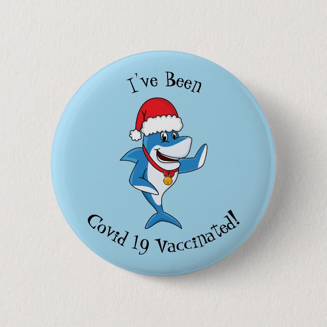 Funny Christmas shark cartoon illustration 6 Cm Round Badge (Front)
