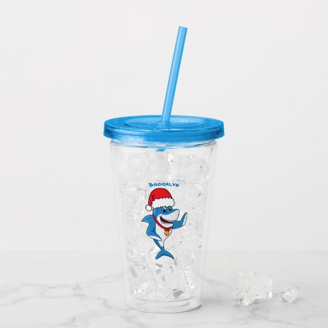 Funny Christmas shark cartoon illustration Acrylic Tumbler (Back Ice)