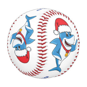 Funny Christmas shark cartoon illustration Baseball