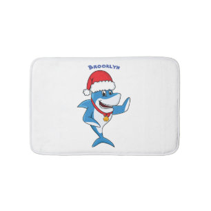 Funny Christmas shark cartoon illustration Bath Mat