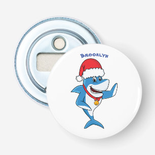 Funny Christmas shark cartoon illustration Bottle Opener