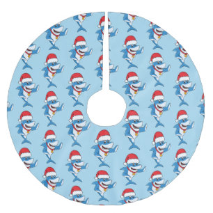 Funny Christmas shark cartoon illustration Brushed Polyester Tree Skirt