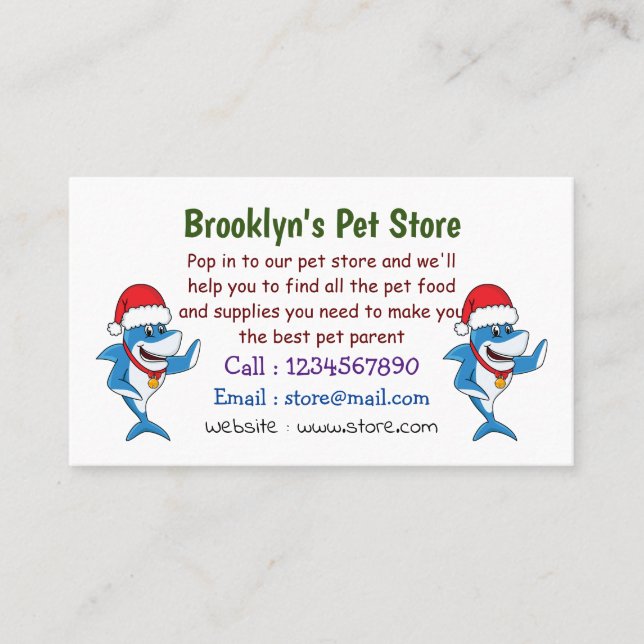 Funny Christmas shark cartoon illustration Business Card (Front)