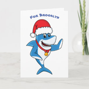 Funny Christmas shark cartoon illustration Card