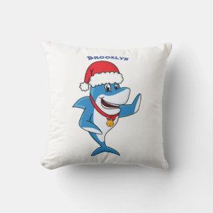 Funny Christmas shark cartoon illustration Cushion