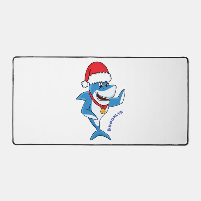 Funny Christmas shark cartoon illustration Desk Mat (Front)