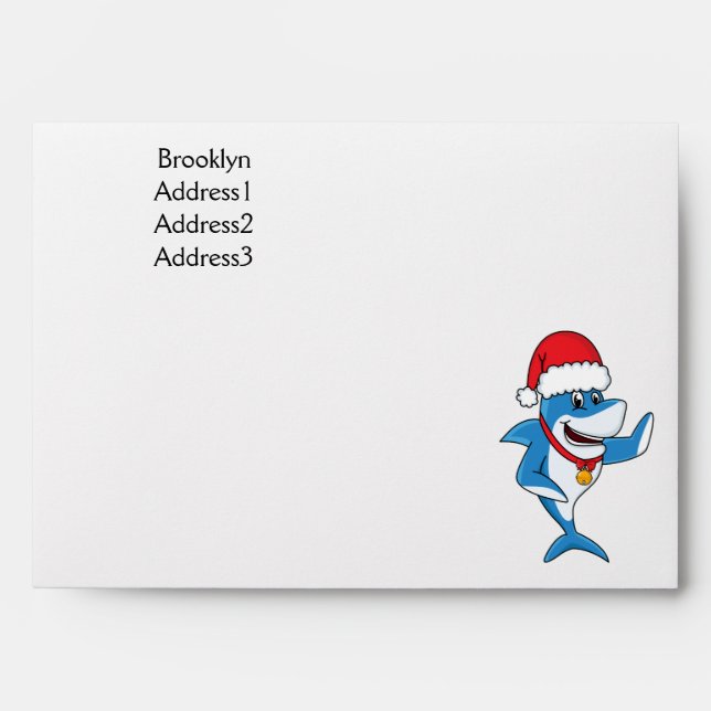 Funny Christmas shark cartoon illustration Envelope (Front)