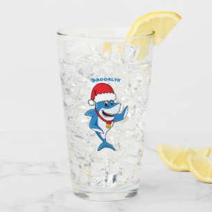 Funny Christmas shark cartoon illustration Glass