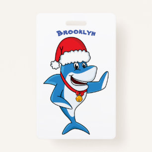 Funny Christmas shark cartoon illustration ID Badge