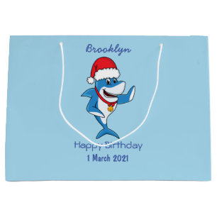 Funny Christmas shark cartoon illustration Large Gift Bag