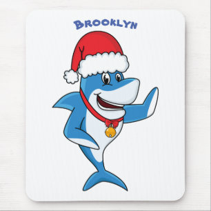 Funny Christmas shark cartoon illustration Mouse Mat