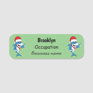 Funny Christmas shark cartoon illustration Name Tag
