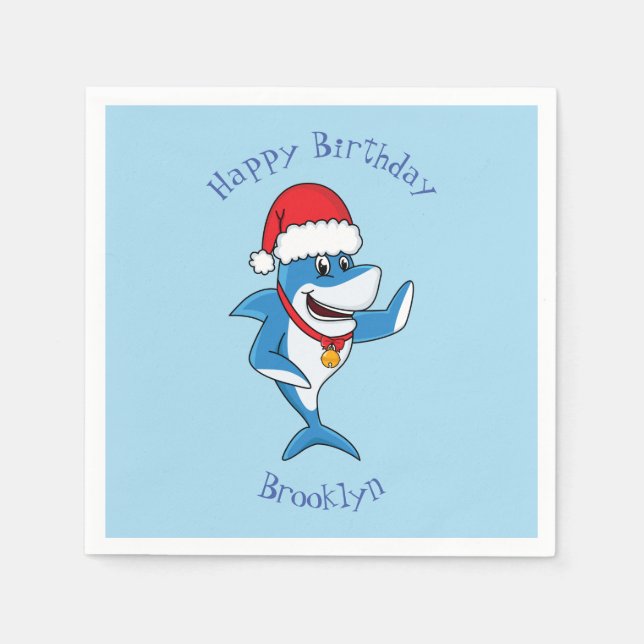 Funny Christmas shark cartoon illustration Napkin (Front)