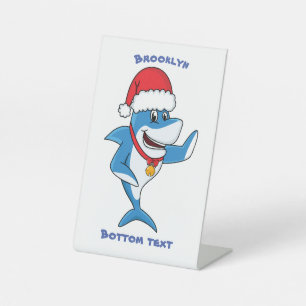 Funny Christmas shark cartoon illustration Pedestal Sign