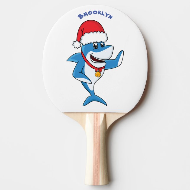 Funny Christmas shark cartoon illustration Ping Pong Paddle (Front)
