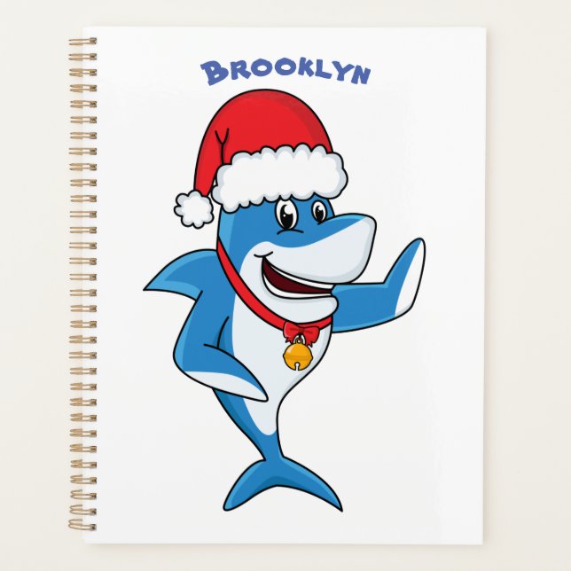 Funny Christmas shark cartoon illustration Planner (Front)