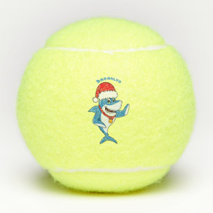 Funny Christmas shark cartoon illustration Tennis Balls