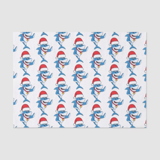 Funny Christmas shark cartoon illustration Tissue Paper (Front)