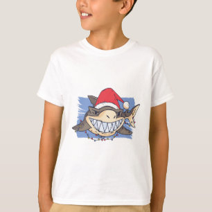 Funny Christmas SHARK Cartoon Teen Boy Girl Kids T-Shirt